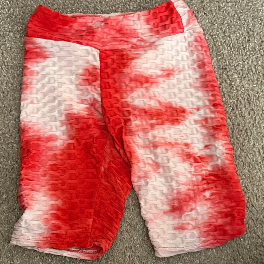 Red and White Textured Shorts